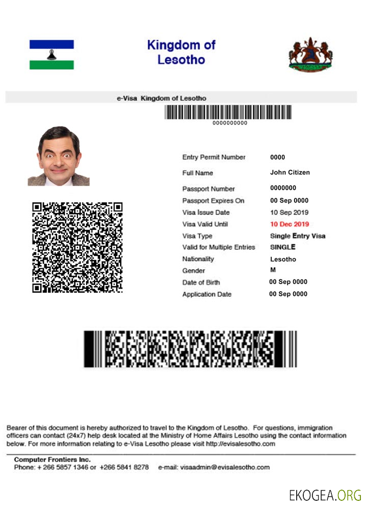 Visa électronique LESOTHO template Visa électronique LESOTHO template